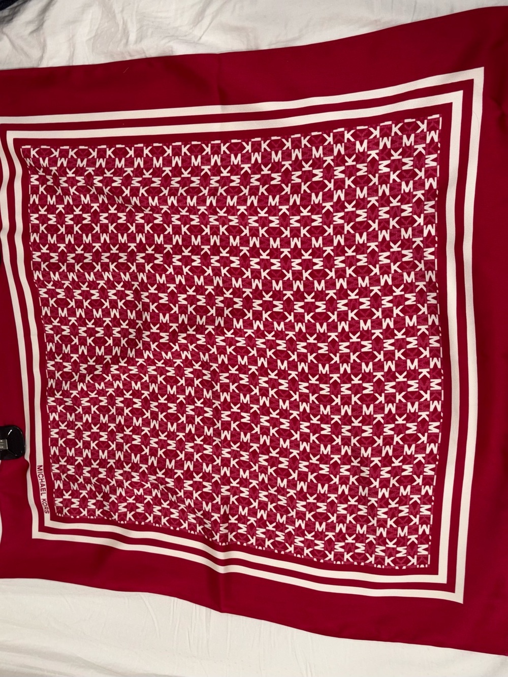 Michael Kors Red and White Logo Silk Scarf